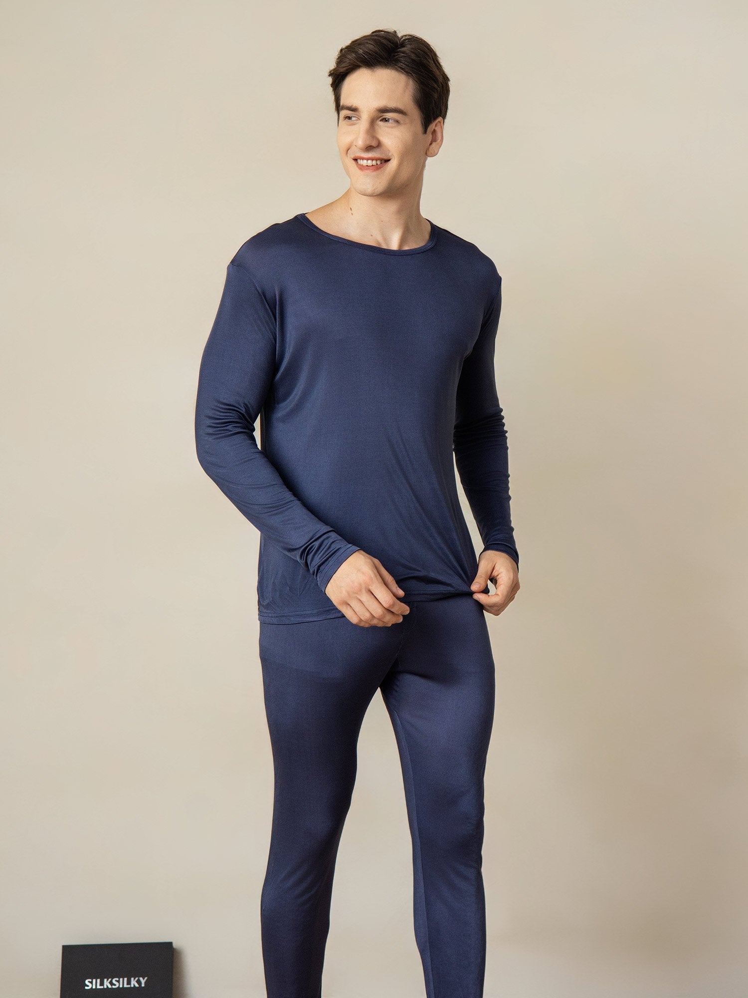 [AzulOscuro] SilkSilky-ES Seda Mens Pajamas 002