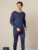 [Azul Oscuro] SilkSilky-ES Long Sleeve Round Neck Ropa Interior Larga Hombre 002
