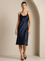 [Azul Oscuro] SilkSilky-ES Spaghetti Strap Cuello en U Vestido 001