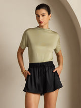 [Hierba Seca] SilkSilky-ES Short Sleeve Camisetas de Mujer 008