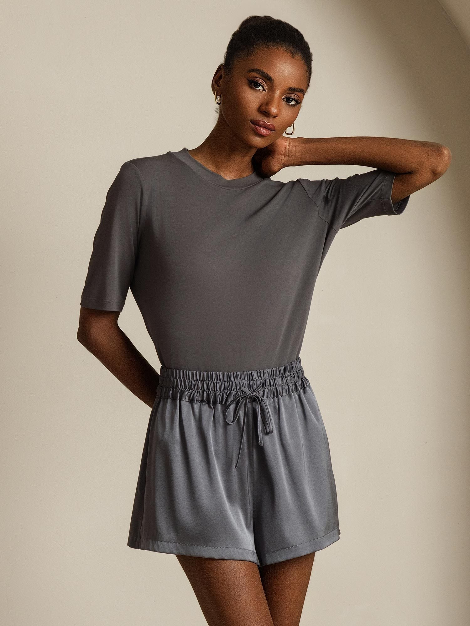 [Gris] SilkSilky-ES Seda Pura Womens T-Shirt 001