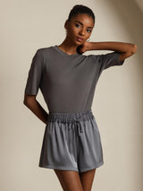 [Gris] SilkSilky-ES Half Sleeve Crew Neck Camisetas de Mujer 001