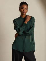 [Verde Oscuro] SilkSilky-ES Seda Pura Womens Shirt 003