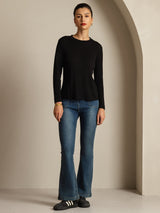 [Negro] SilkSilky-ES Long Sleeve Crew Neck Camisetas de Mujer 008
