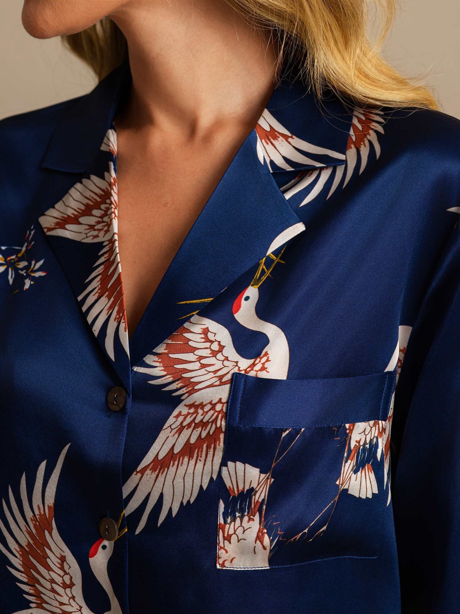 [AzulOscuro] SilkSilky-ES 19Momme Seda Pura Cuello Camisero Camisas de dormir 004