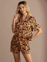 [Tigre Negro] SilkSilky-ES Short Sleeve Lapel Collar Pijamas de mujer 004