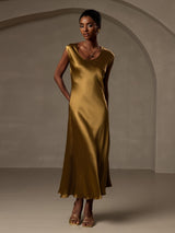 [Marrón] SilkSilky-ES Cap Sleeve Vestido 004
