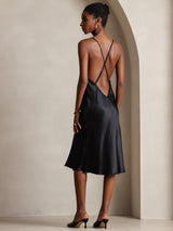 [Negro] SilkSilky-ES Spaghetti Strap Vestido 001