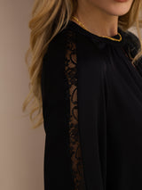 [Negro] SilkSilky-ES Long Sleeve Keyhole Neck Blusas 006