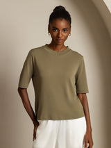 [Oliva Quemada] SilkSilky-ES Half Sleeve Crew Neck Camisetas de Mujer 001