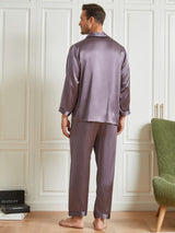 [Gris Púrpura] SilkSilky-ES Long Sleeve Lapel Collar Pijamas de hombre 002