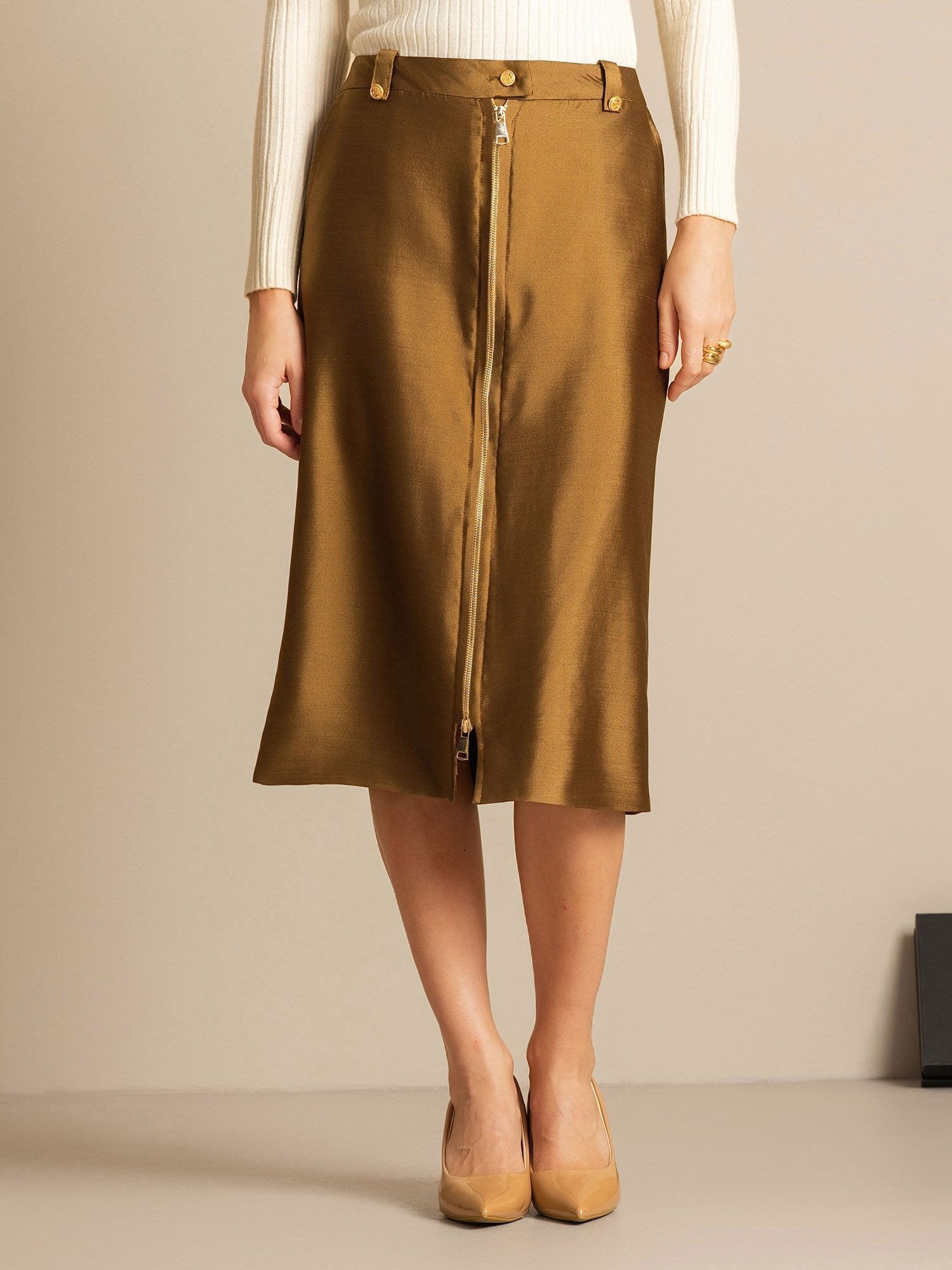 [Bronce] SilkSilky-ES 32Momme Silk-Wool Blend Skirt 007,