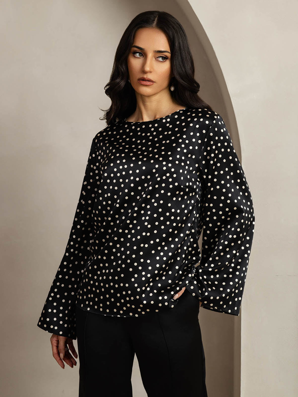 [Lunares] SilkSilky-ES 19Momme Seda Womens T-Shirt 001