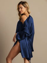 [Azul Oscuro] SilkSilky-ES 3/4 Sleeve Escote Cuchara Pijamas de mujer 002