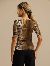 [Tigre] SilkSilky-ES A metà Escote Cuchara Camisetas de Mujer 002