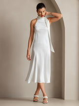 [Blanco] SilkSilky-ES Sleeveless Halter Vestido 007