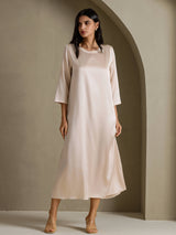 [Beige] SilkSilky-ES 3/4 Sleeve Round Neck Vestido 006