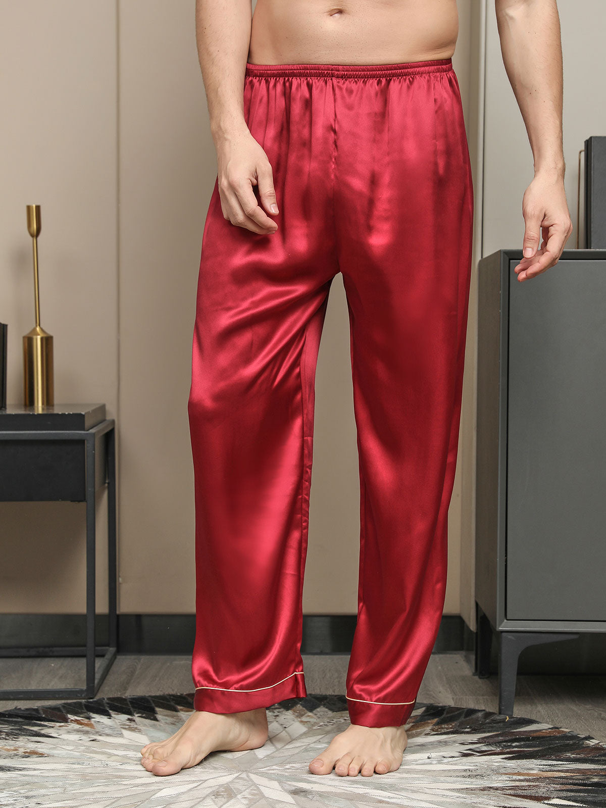[Rojo] SilkSilky-ES Seda Pura Mens Sleep Bottoms 004