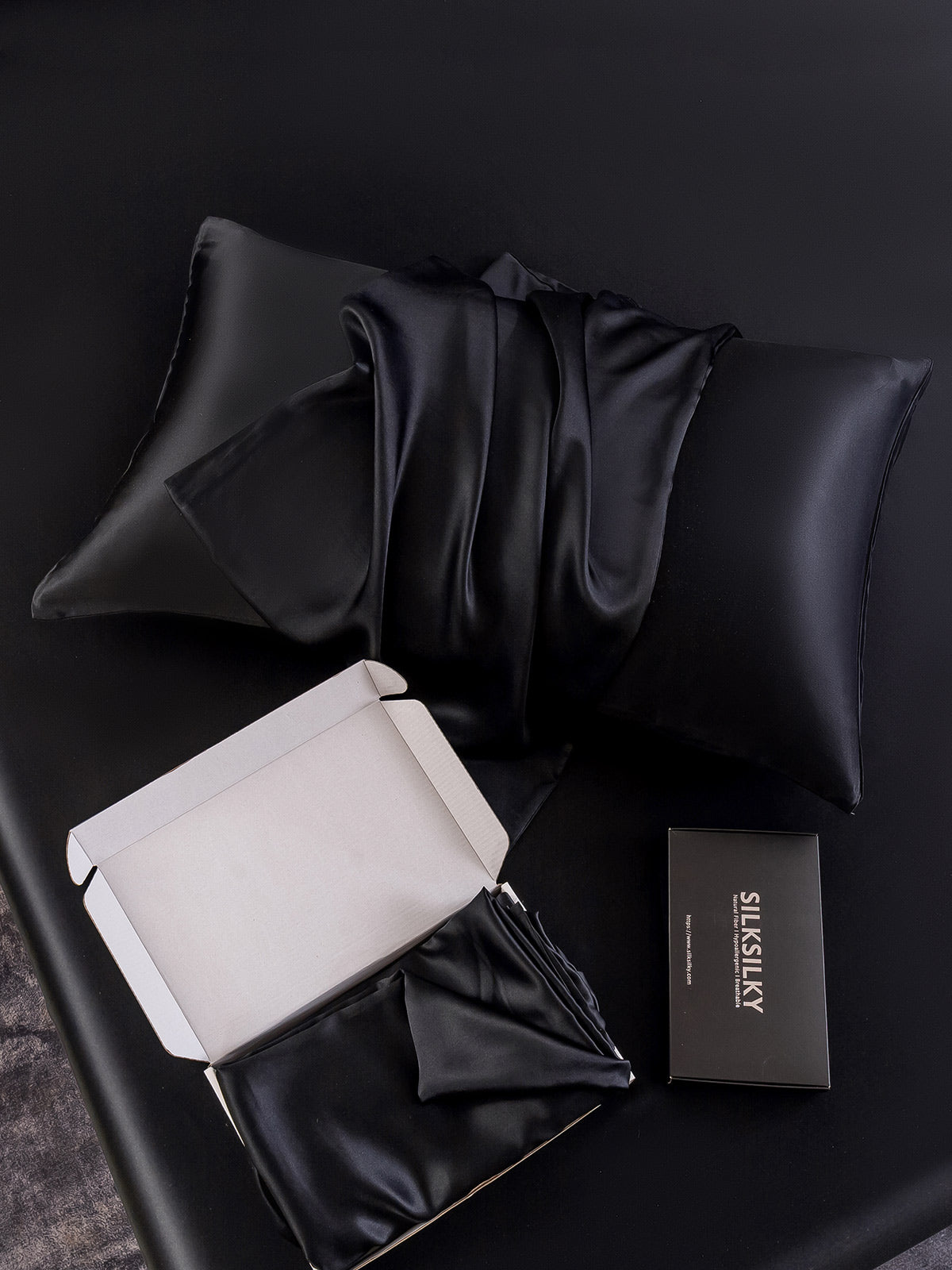 [Negro] SilkSilky-ES 19Momme Seda Pura Pillowcase 005