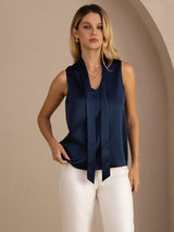 [Azul Oscuro] SilkSilky-ES Sleeveless Tie Neck Top de tirantes 003