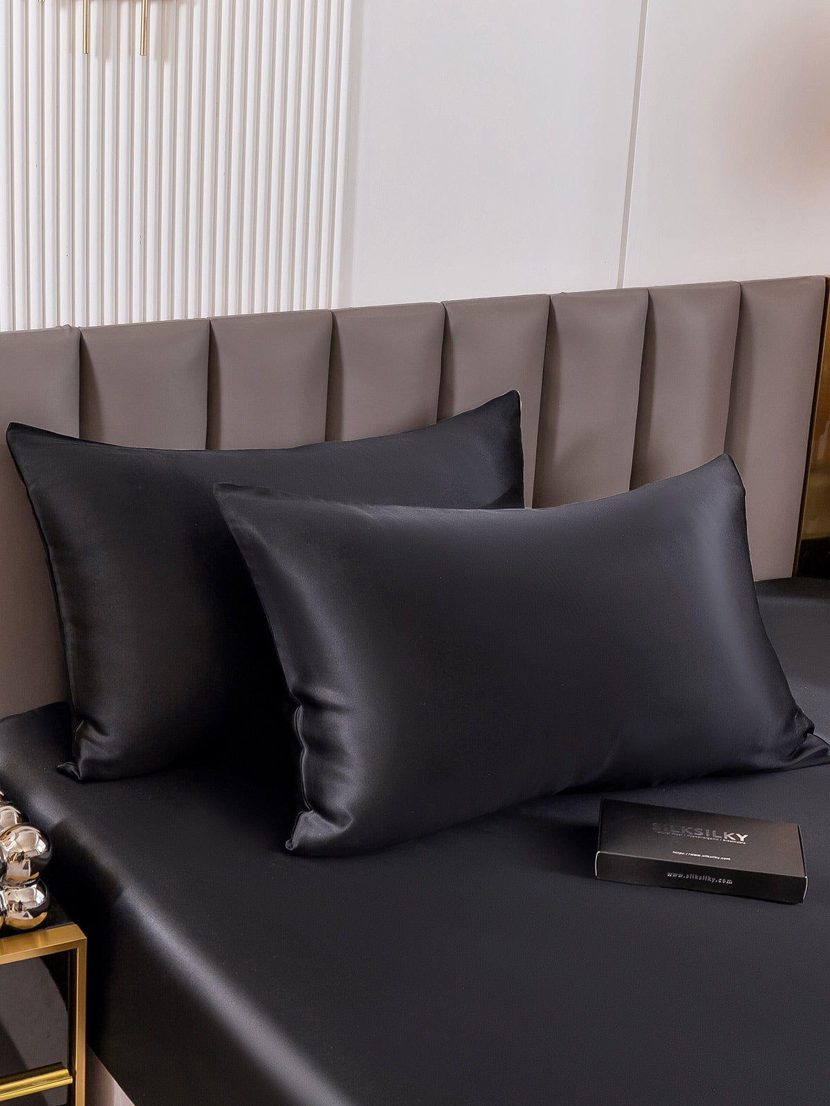 [Negro] SilkSilky-ES 19Momme Seda Pura Pillowcase 001