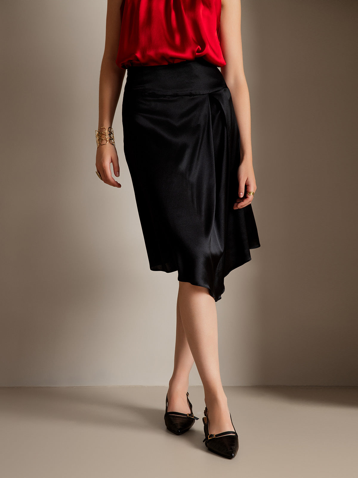 [Negro] SilkSilky-ES 19Momme Seda Skirt 004