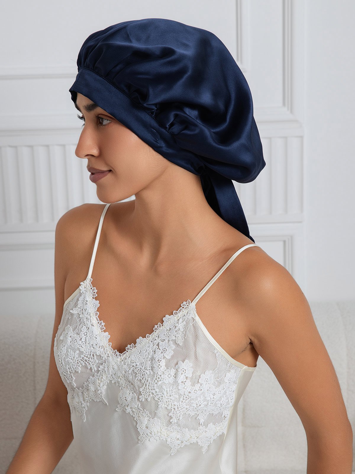 [Azul Oscuro] SilkSilky-ES Seda Pura Sleep Cap 002