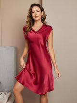 [Vino] SilkSilky-ES Cap Sleeve V Neck Camisón 003