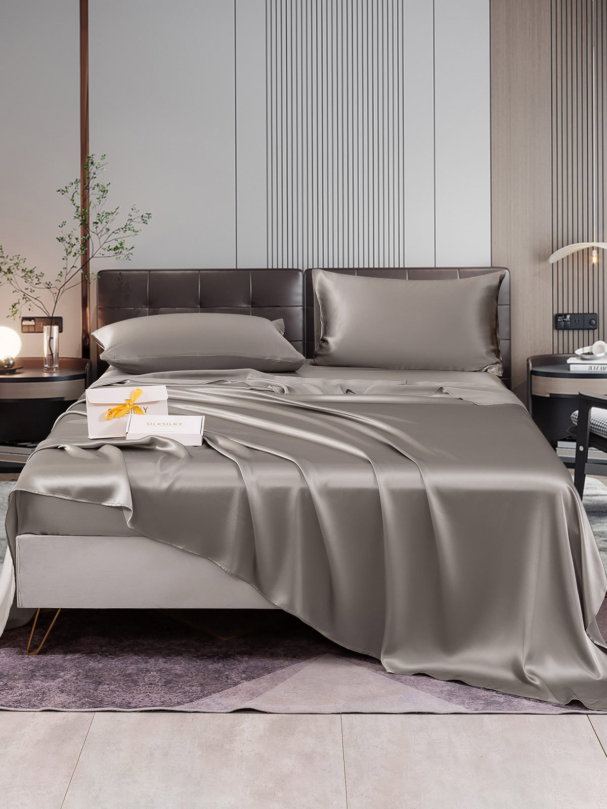 [Gris] SilkSilky-ES 22Momme Seda Pura Bedding Set 001