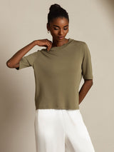 [Oliva Quemada] SilkSilky-ES Half Sleeve Crew Neck Camisetas de Mujer 008