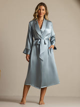 [Azul Grisáceo] SilkSilky-ES Long Sleeve Bata de mujer 001