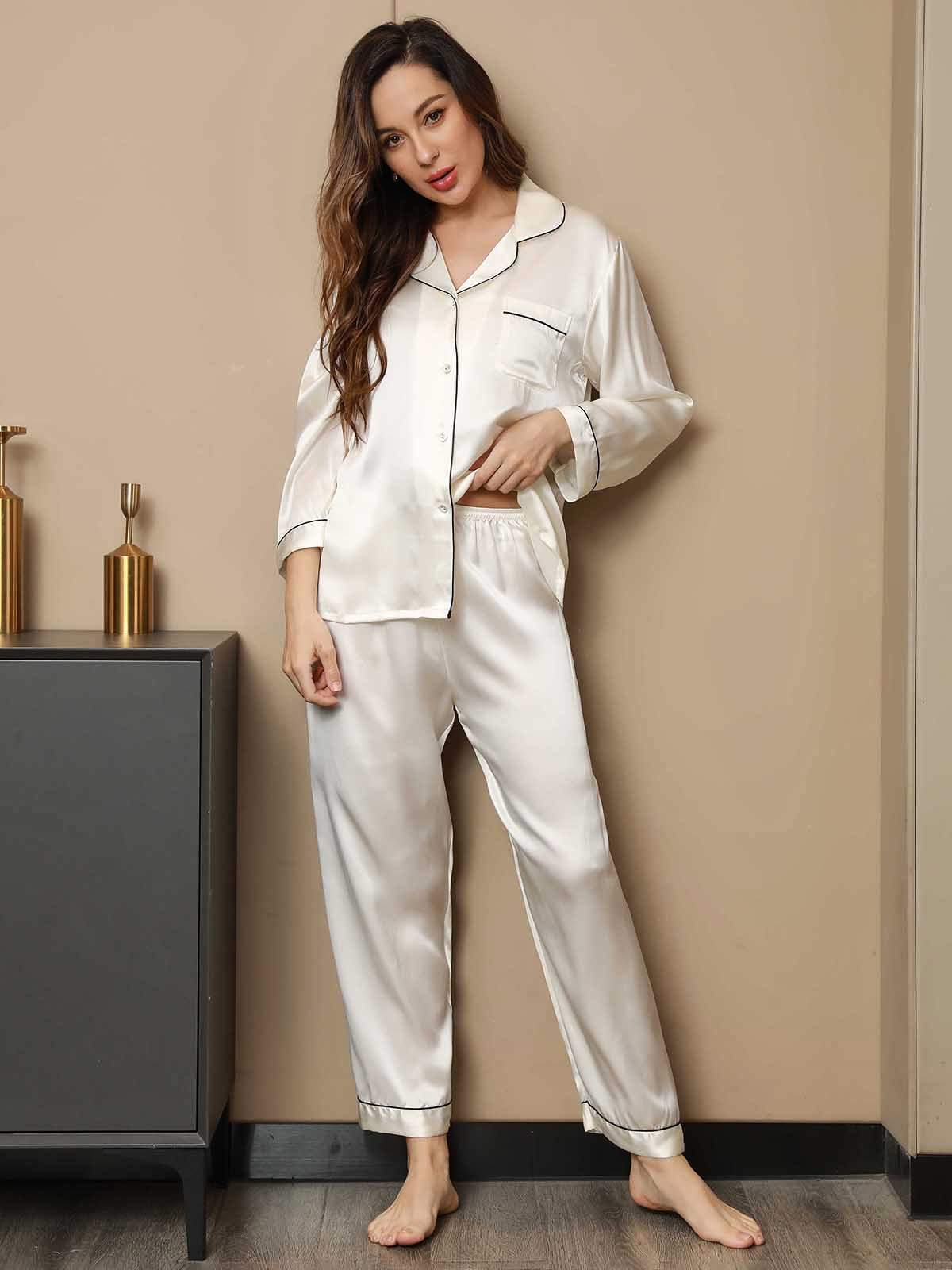 [Blanco] SilkSilky-ES Seda Pura Womens Pajamas 004