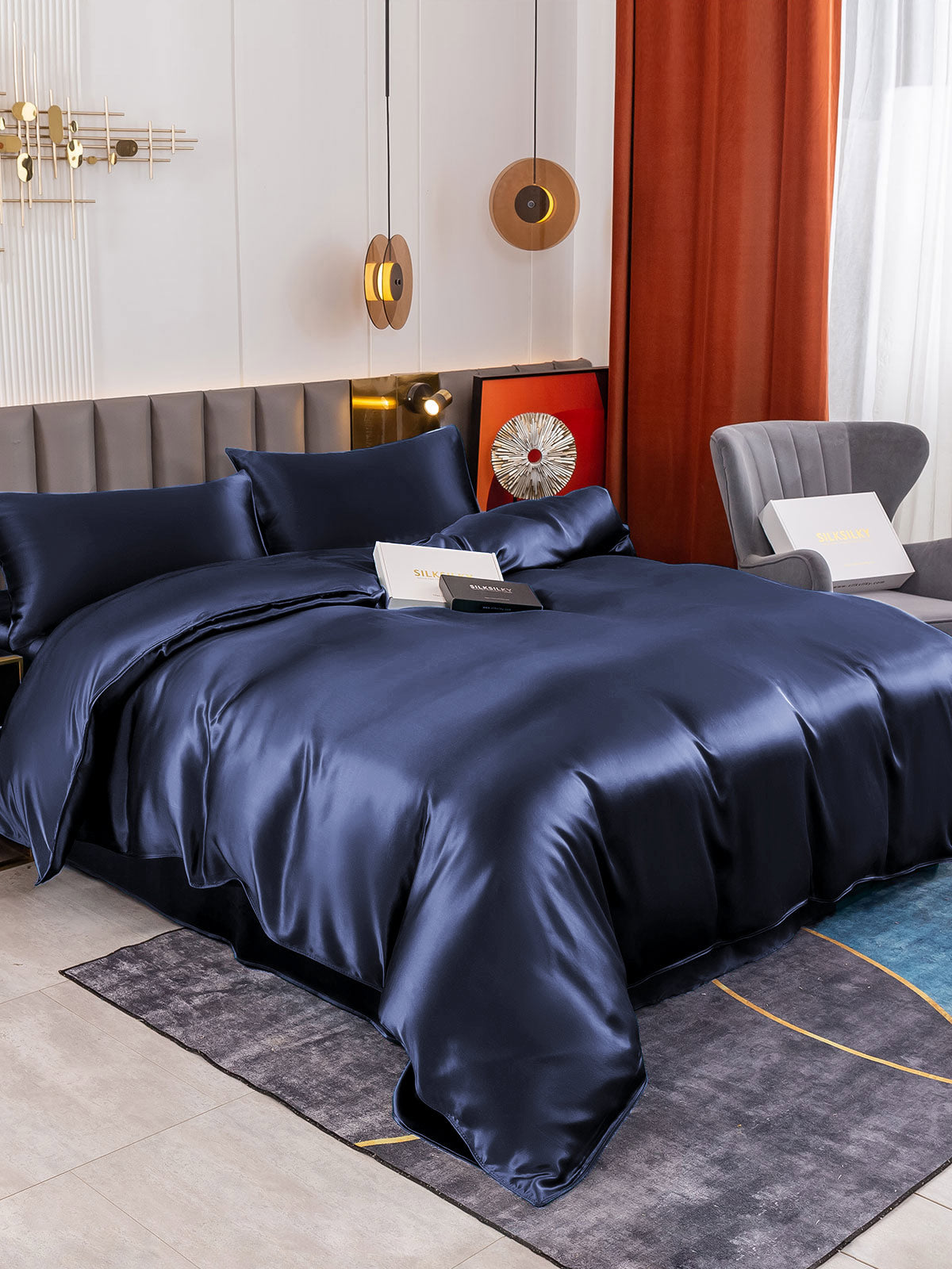[Azul Oscuro] SilkSilky-ES 19Momme Juego de ropa de cama 003