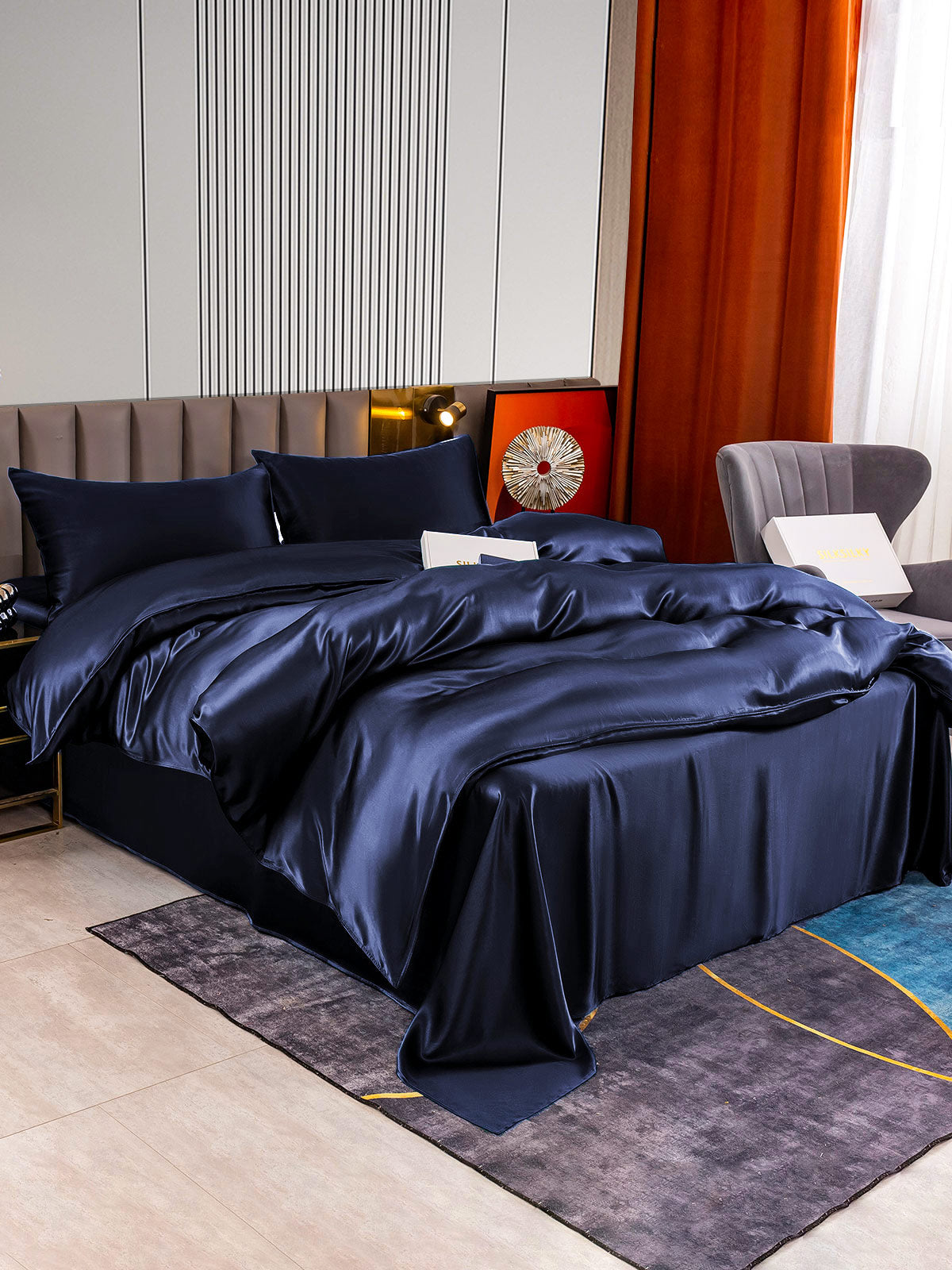 [Azul Oscuro] SilkSilky-ES 22Momme Seda Pura Bedding Set 003