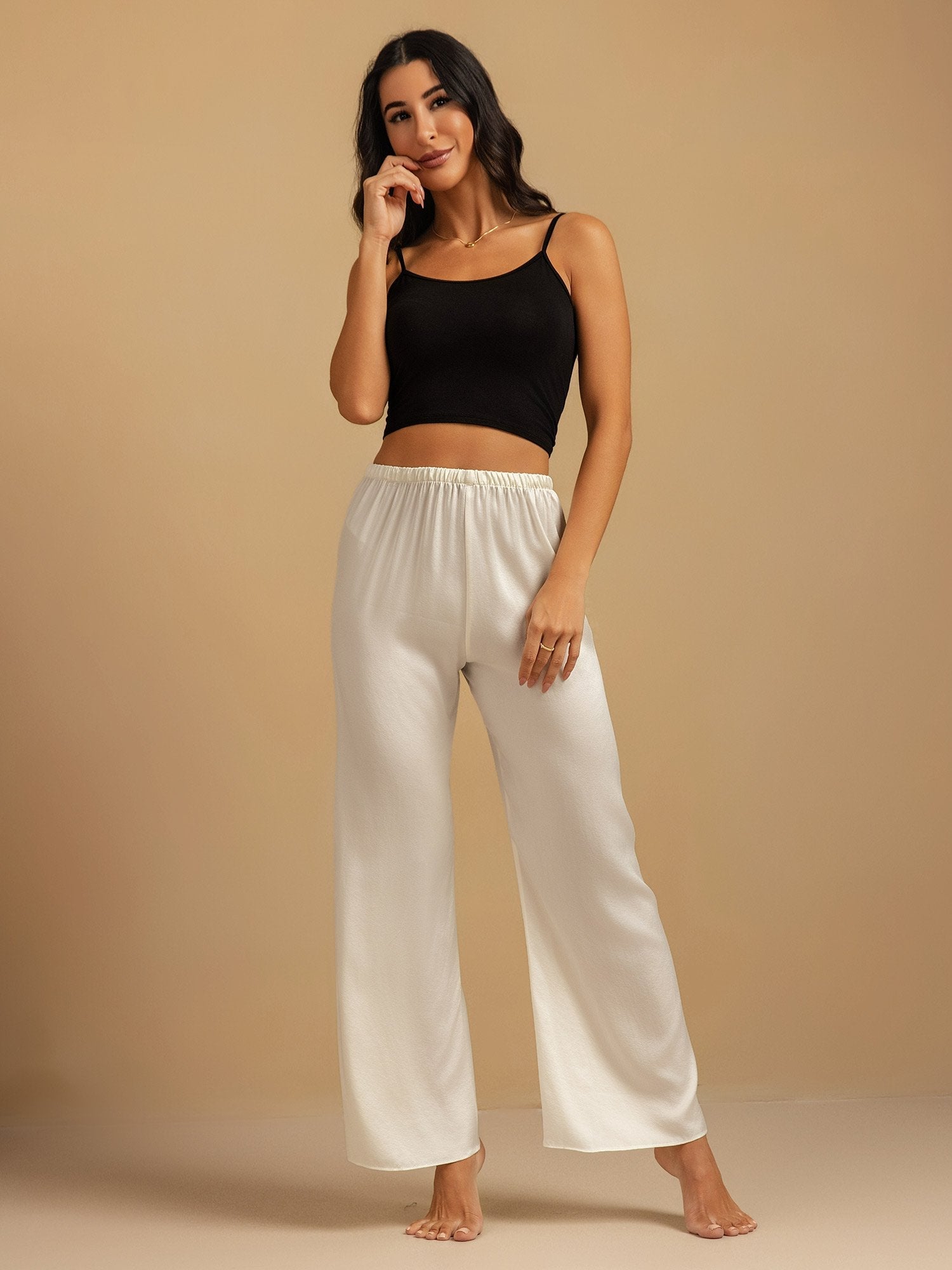 [Blanco] SilkSilky-ES 19Momme Seda Womens Sleep Bottoms 005,