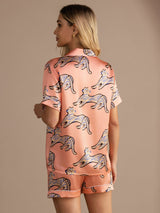 [Gato Rosa] SilkSilky-ES Short Sleeve Lapel Collar Pijamas de mujer 002