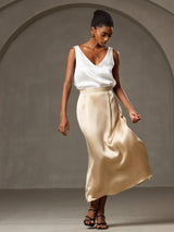 [Blanco] SilkSilky-ES Sleeveless V Neck Top de tirantes 008