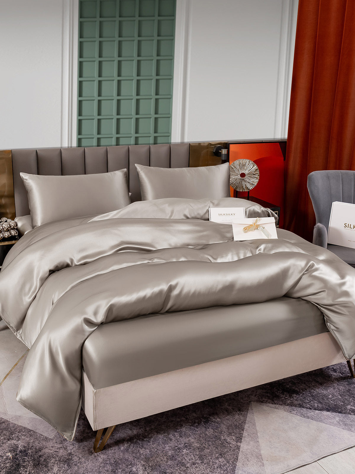 [Gris] SilkSilky-ES 25Momme Seda Pura Bedding Set 002