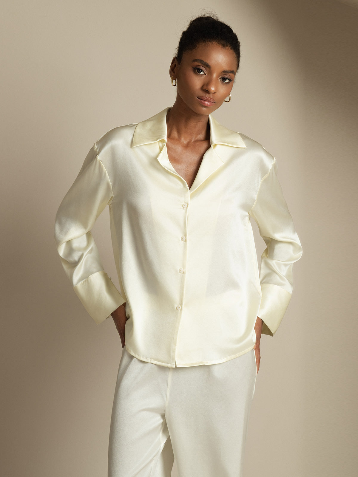 [Marfil] SilkSilky-ES 19Momme Seda Womens Shirt 005