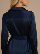 [Azul Oscuro] SilkSilky-ES Long Sleeve Lapel Collar Vestido 005