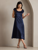 [Azul Oscuro] SilkSilky-ES Cap Sleeve Vestido 006