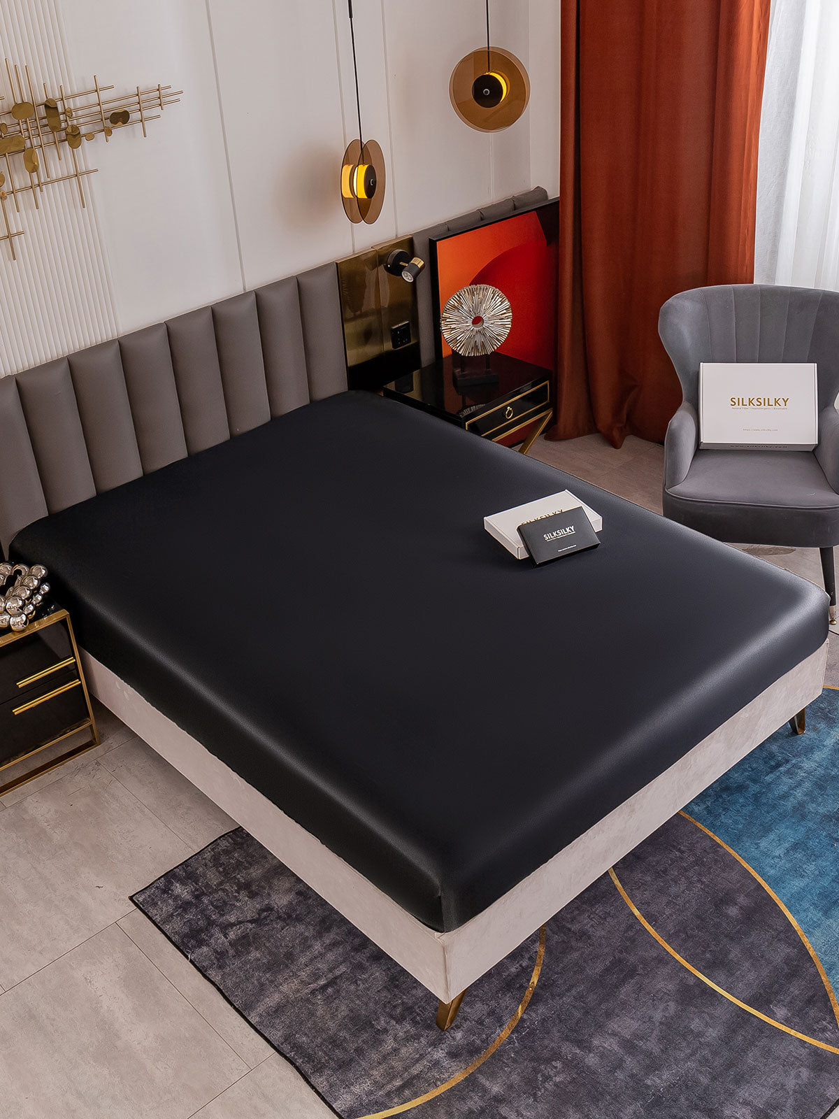 [Negro] SilkSilky-ES 19Momme Seda Pura Sheet 001