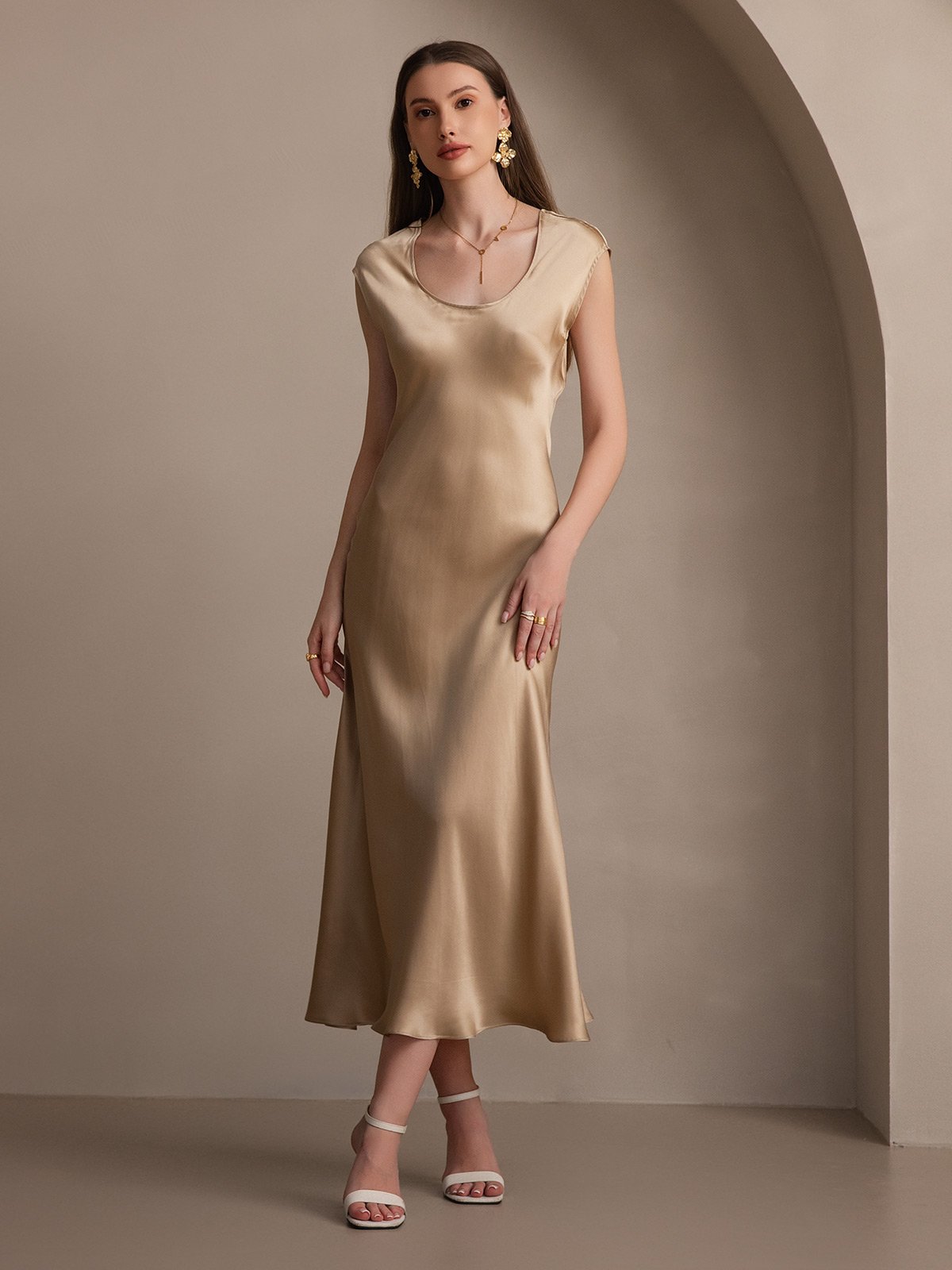 [Champán] SilkSilky-ES 19Momme Seda Dress 007