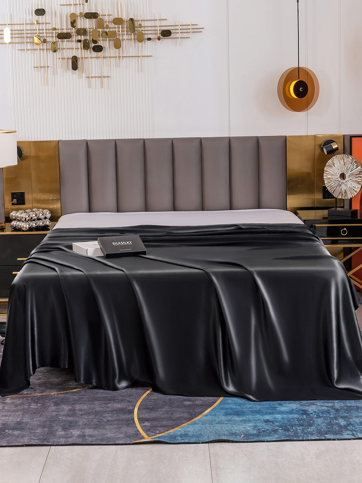 [Negro] SilkSilky-ES 19Momme Seda Pura Sheet 002