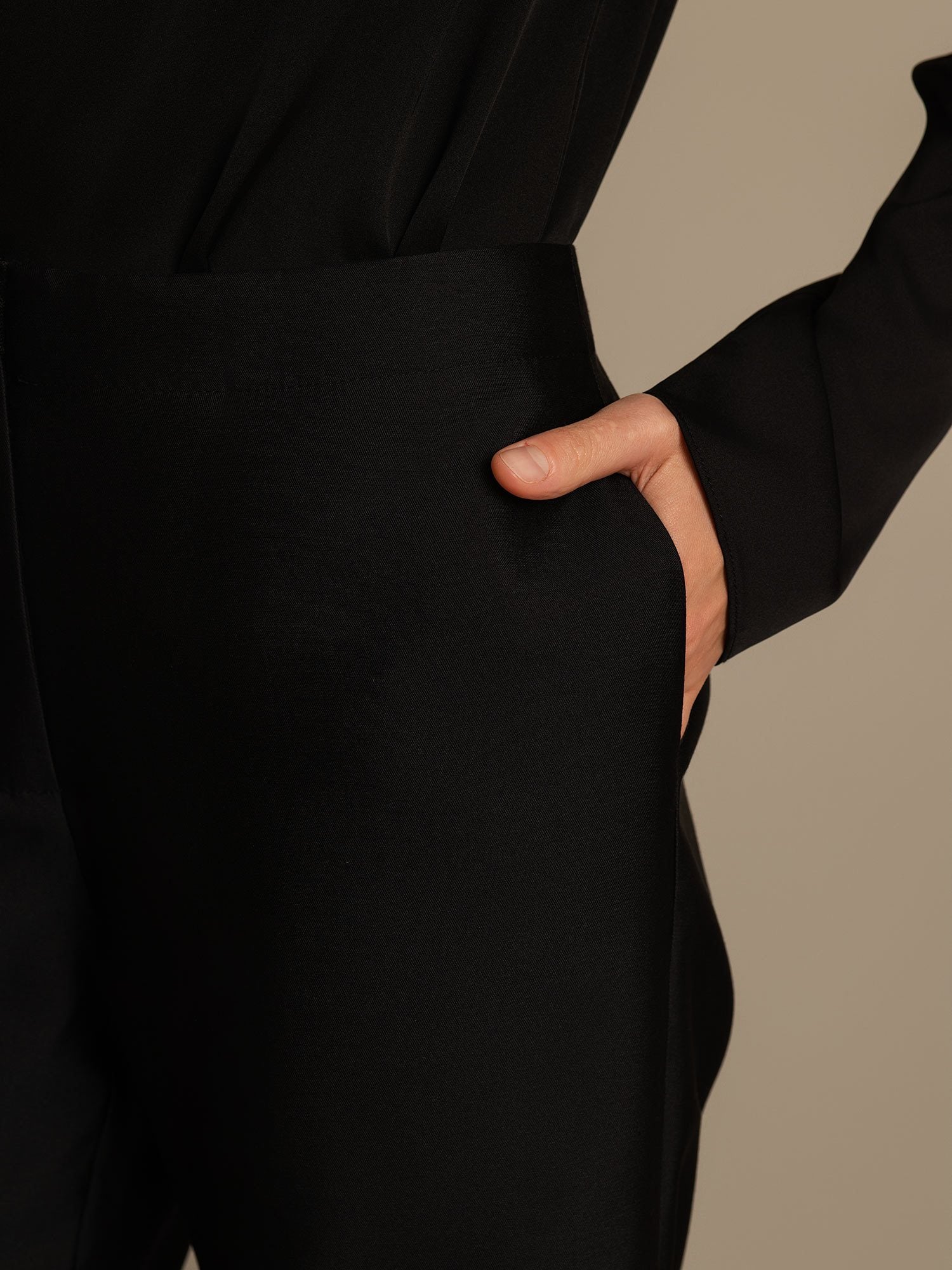 [Negro] SilkSilky-ES 32Momme Silk-Wool Blend Womens Pants 004,