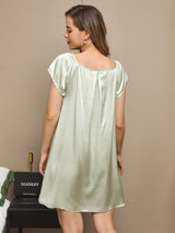 [Menta Verde] SilkSilky-ES Cap Sleeve Square Neck Camisón 002