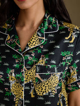 [Serval Negro] SilkSilky-ES Short Sleeve Notch Collar Pijamas de mujer 006