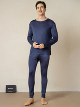 [Azul Oscuro] SilkSilky-ES Long Sleeve Round Neck Ropa Interior Larga Hombre 001