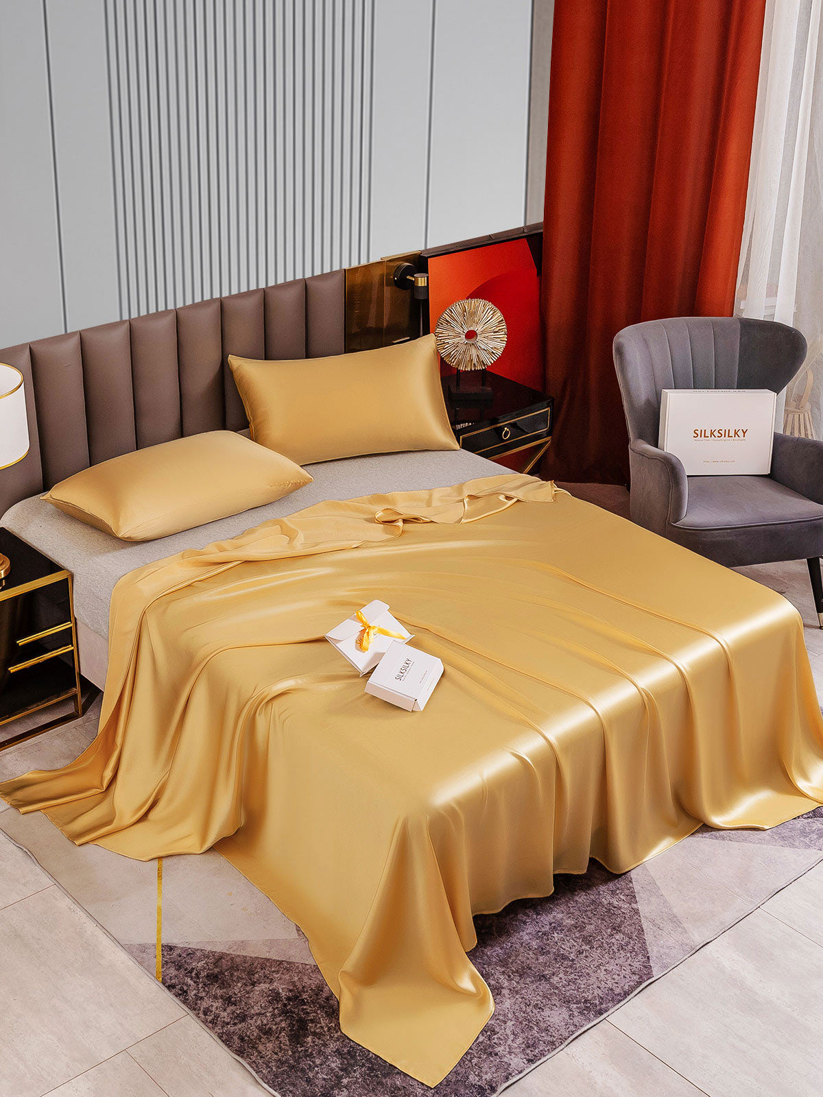 [Champán] SilkSilky-ES 22Momme Seda Pura Bedding Set 002