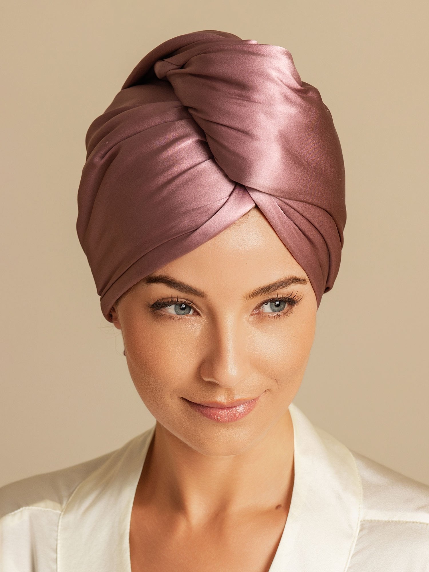 [Malva Pálido] SilkSilky-ES Seda Pura Hair Towel Wrap 004,
